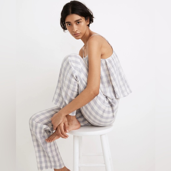 Crinkle Wide-Leg Pajama Pants in Gingham Check sz XS NWOT - Picture 2 of 4